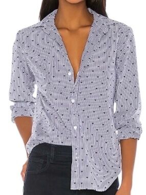 Frank & Eileen Frank Navy Hearts Striped Button Down M